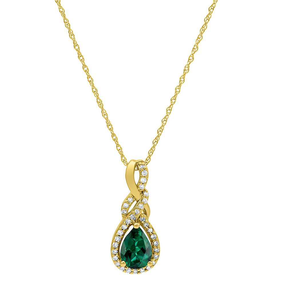 Emerald & Diamond Pendant in 10K Yellow Gold