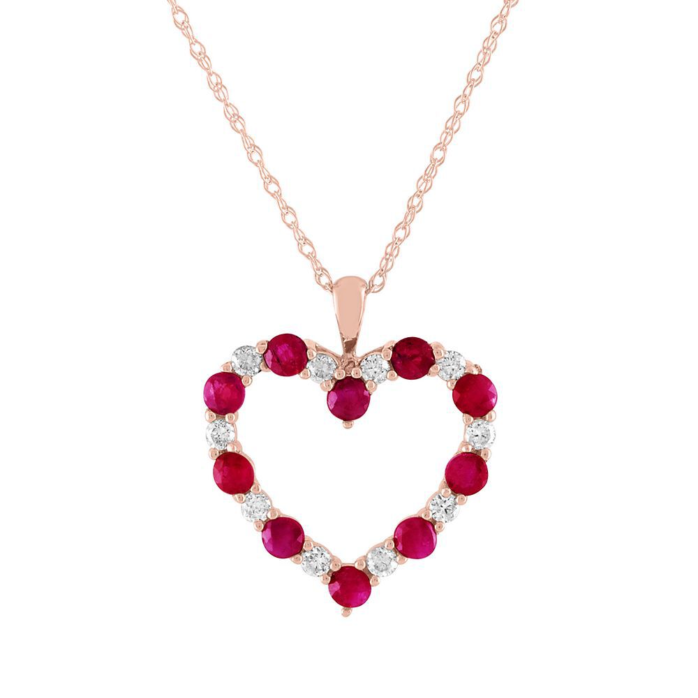 Ruby & 1/5 ct. tw. Diamond Heart Pendant in 10K Rose Gold