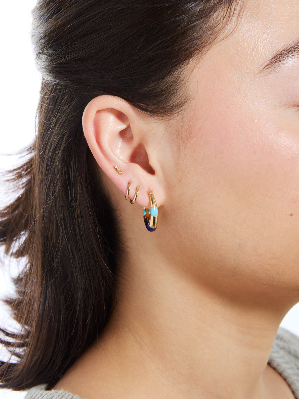 Turquoise and Lapis Mini Inlay Tri Hoop Earrings