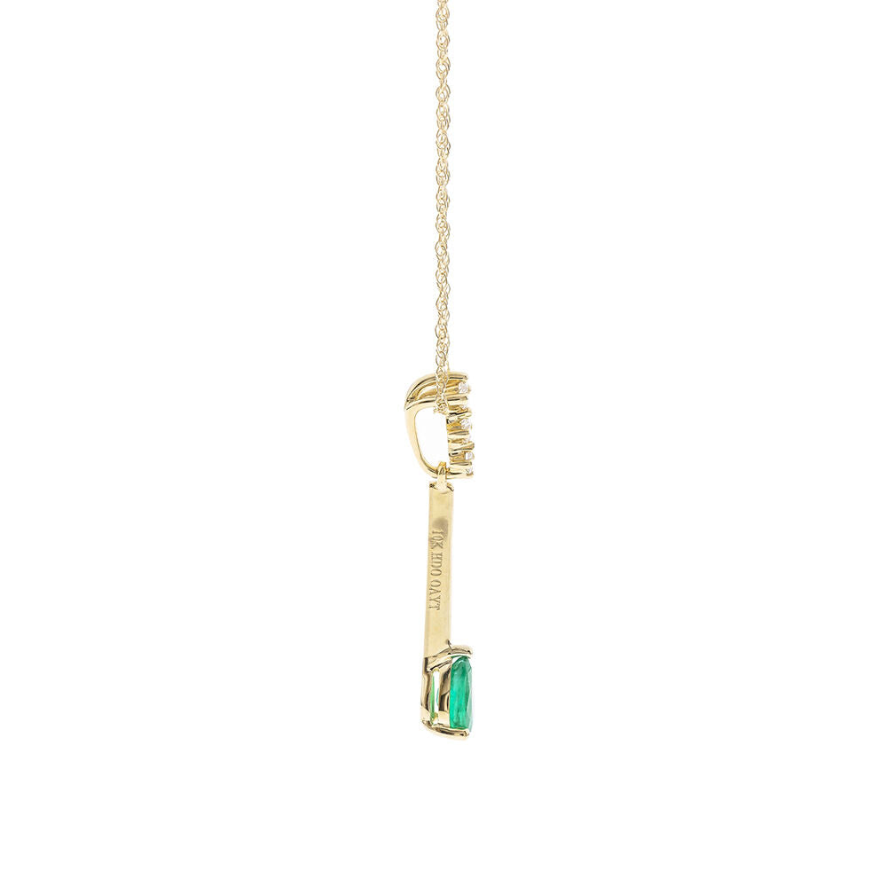 Emerald Drop Pendant with Diamond Accents in 10K Yellow Gold