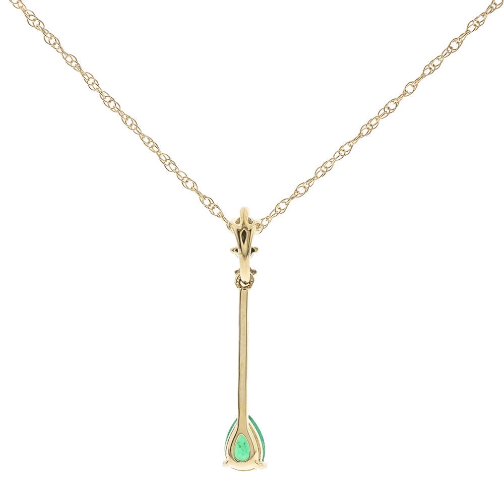 Emerald Drop Pendant with Diamond Accents in 10K Yellow Gold