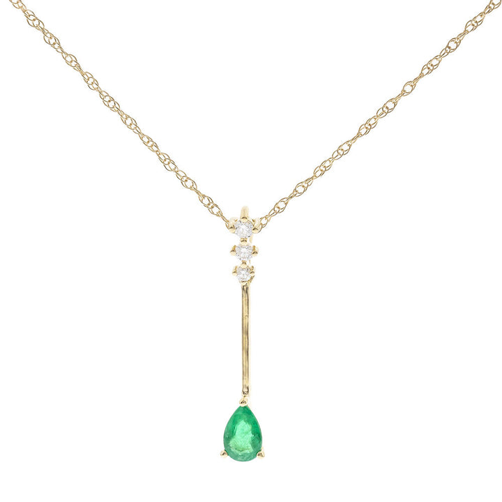 Emerald Drop Pendant with Diamond Accents in 10K Yellow Gold