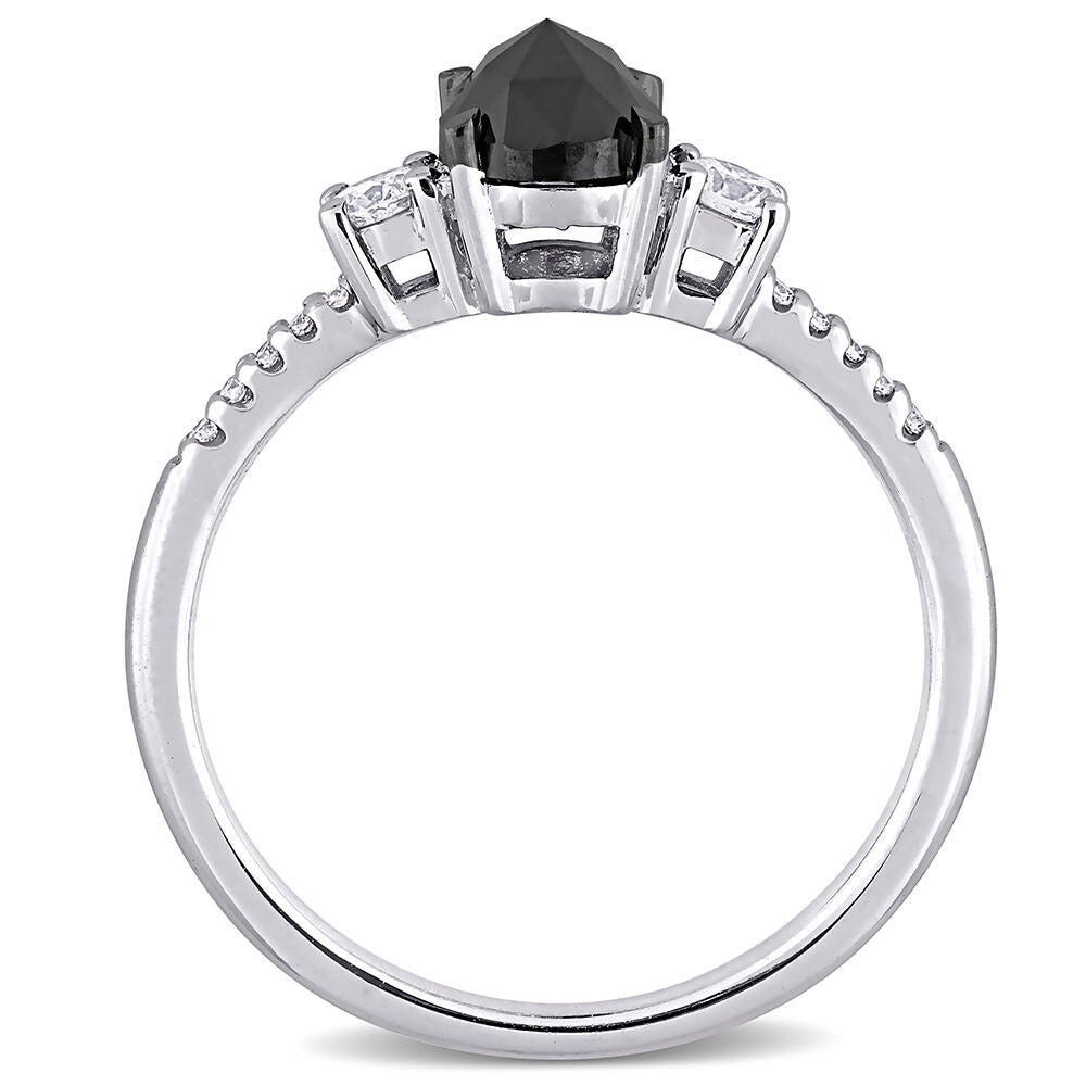 1 1/4 Black & White Diamond Ring in 14K White Gold