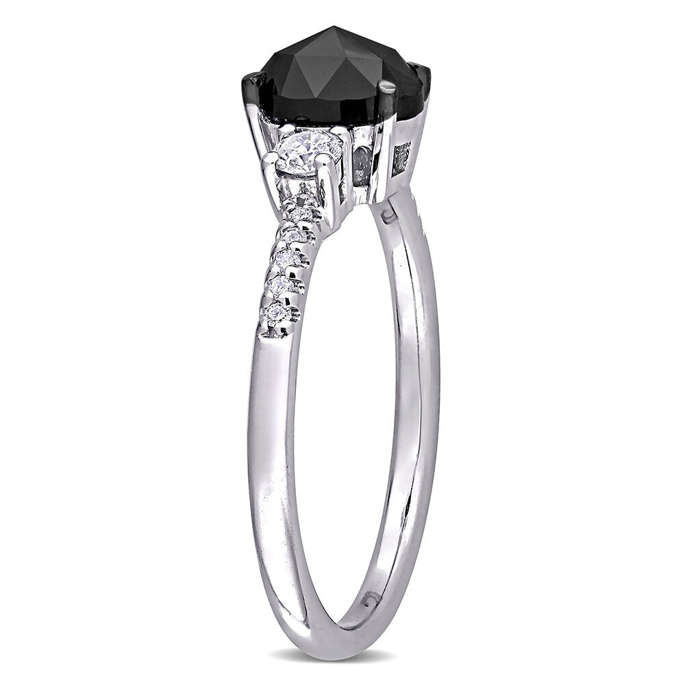 1 1/4 Black & White Diamond Ring in 14K White Gold