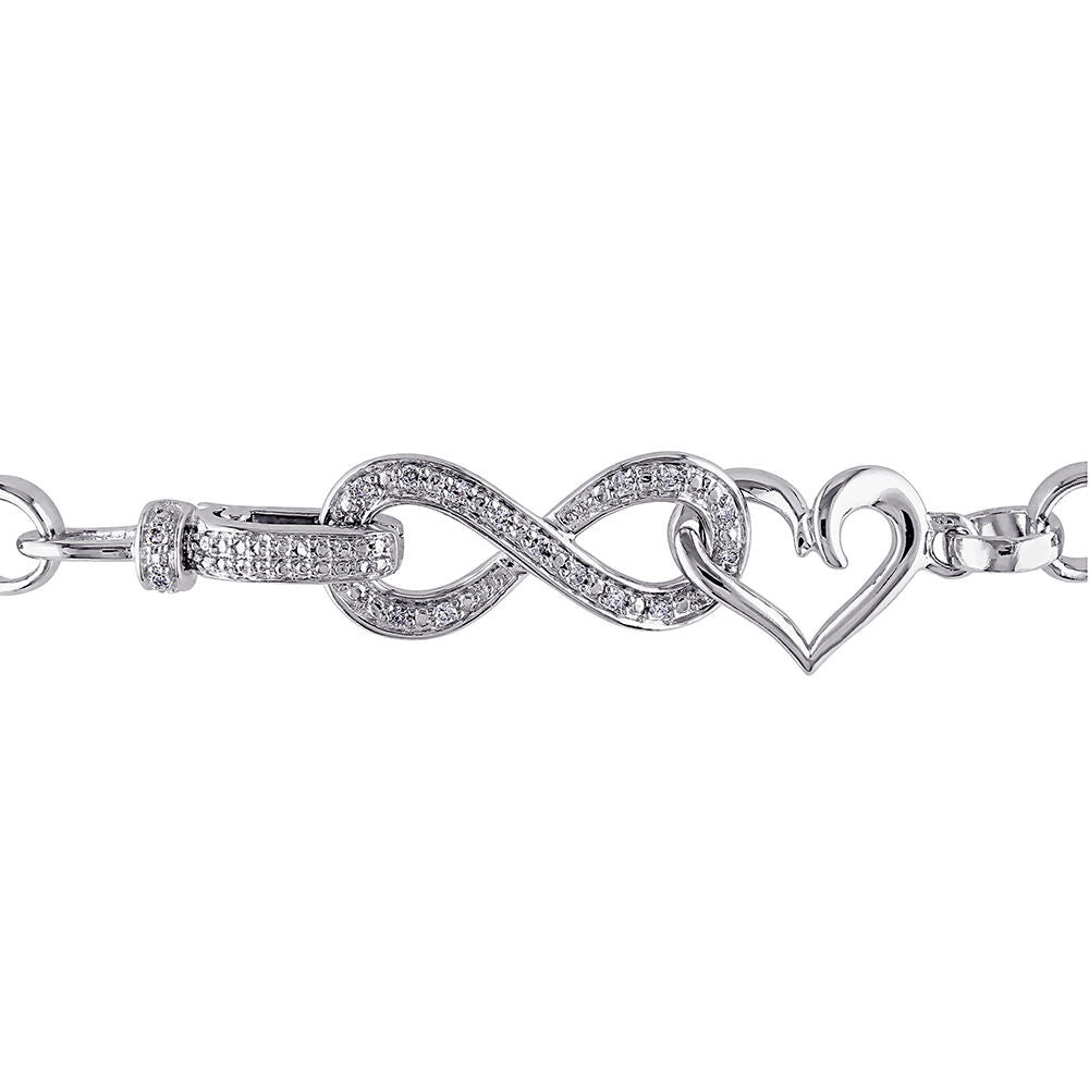 1/10 ct. tw. Diamond Infinity Heart Bracelet in Sterling Silver