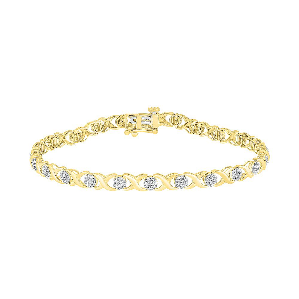 “XO” Diamond Cluster Bracelet in 10K Yellow Gold (1 ct. tw.)