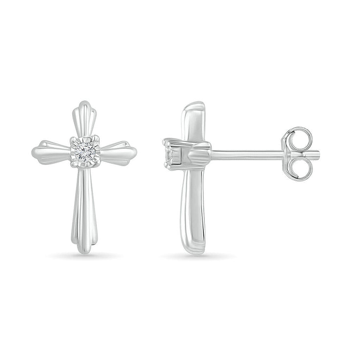 Cross Stud Earrings with Diamond Accents in Sterling Silver