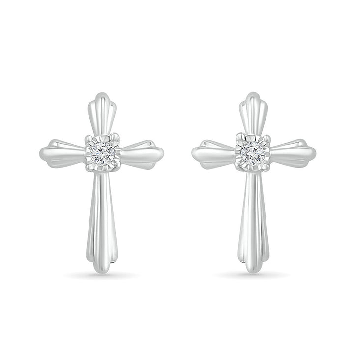 Cross Stud Earrings with Diamond Accents in Sterling Silver