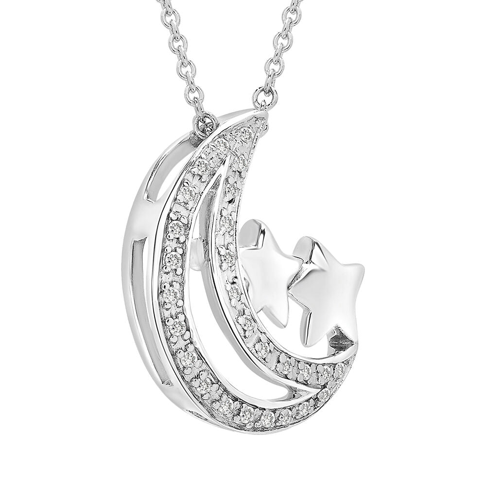 Moon & Stars Pendant with Diamond Accents in Sterling Silver