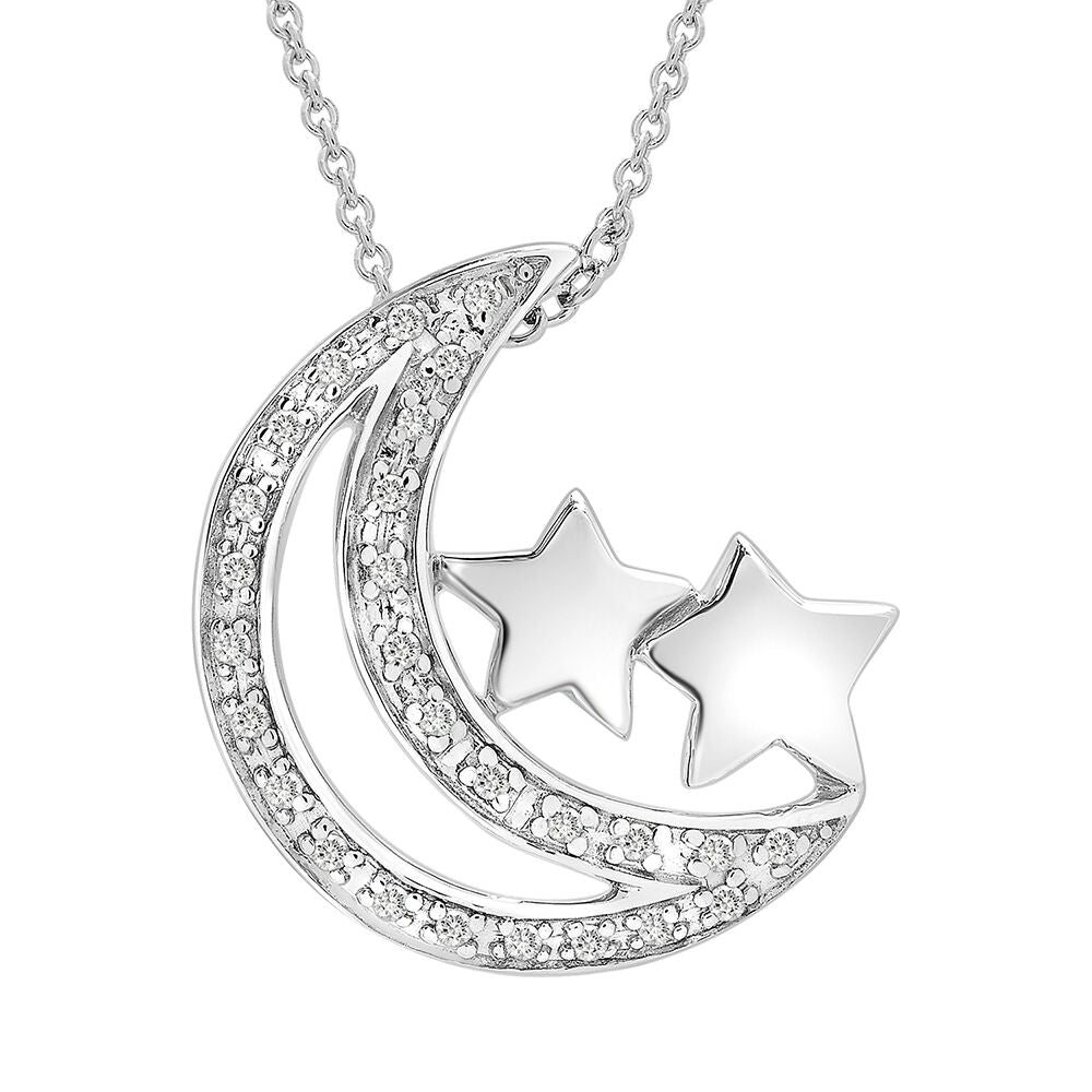 Moon & Stars Pendant with Diamond Accents in Sterling Silver