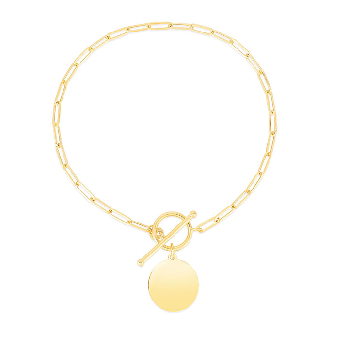 Paperclip Chain Bracelet with Engravable Disc in 14K Yellow Gold