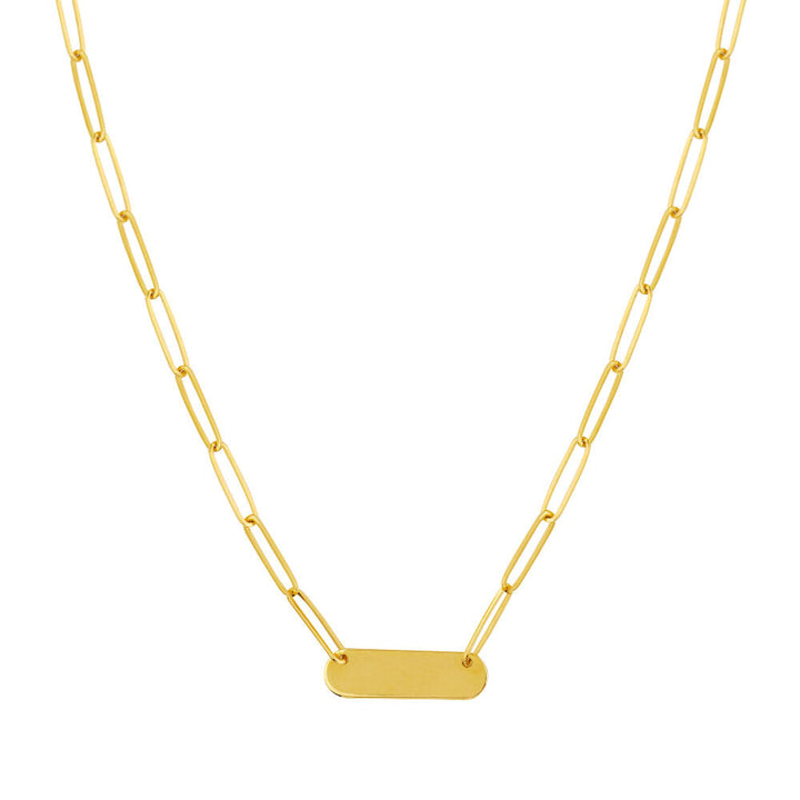 Paperclip Chain Bar Necklace in 14K Yellow Gold