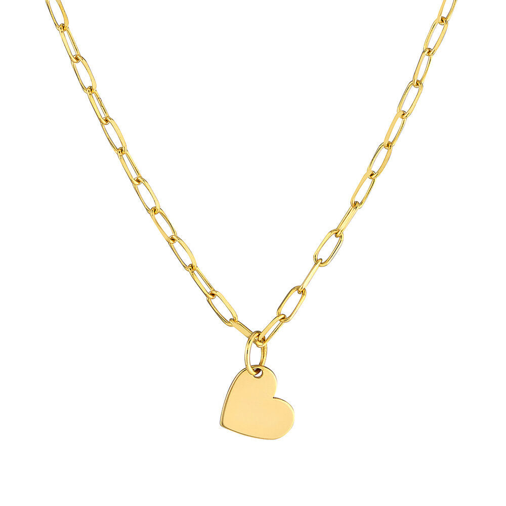 Paperclip Chain Heart Necklace in 14K Yellow Gold