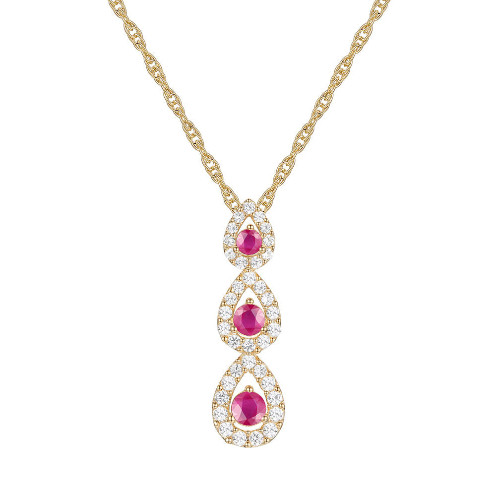 Ruby and Diamond Drop Pendant in 10K Yellow Gold (1/4 ct. tw.)