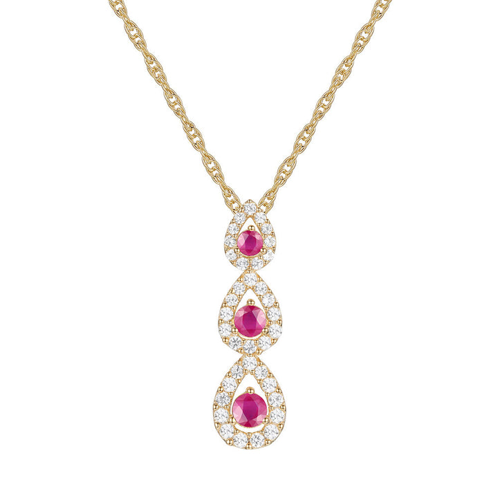 Ruby and Diamond Drop Pendant in 10K Yellow Gold (1/4 ct. tw.)