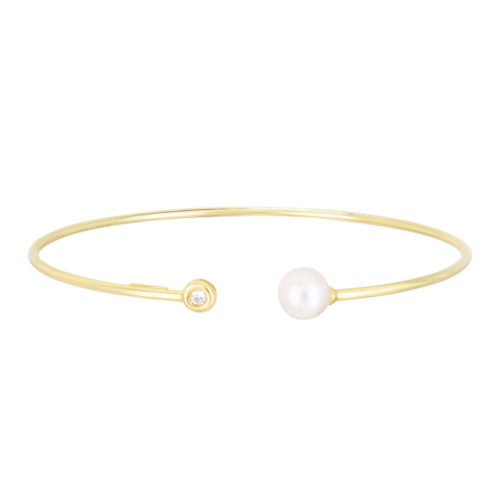 Akoya Pearl & Diamond Cuff Bracelet in 14K Yellow Gold