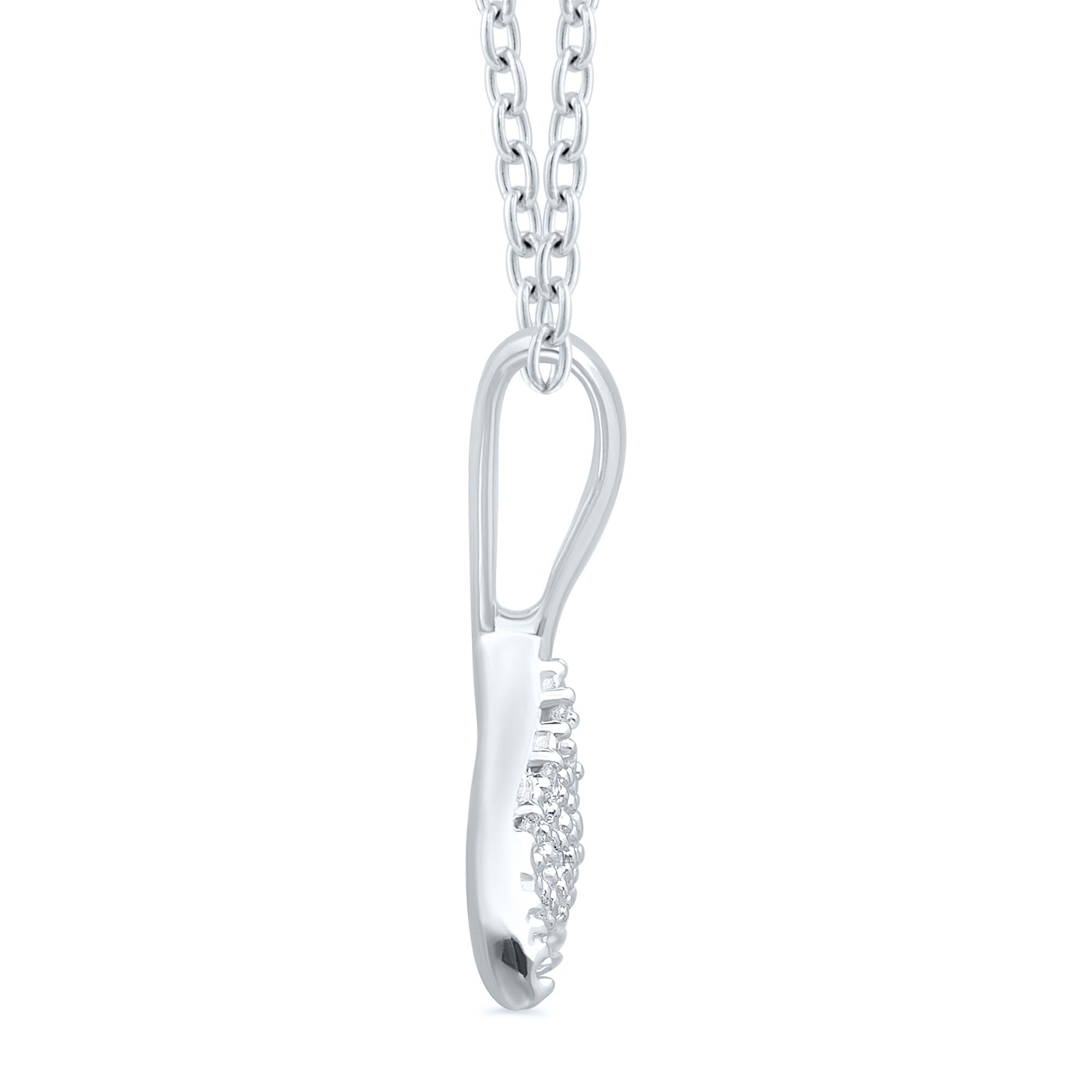 Whale Tail Pendant with Diamond Accents in Sterling Silver