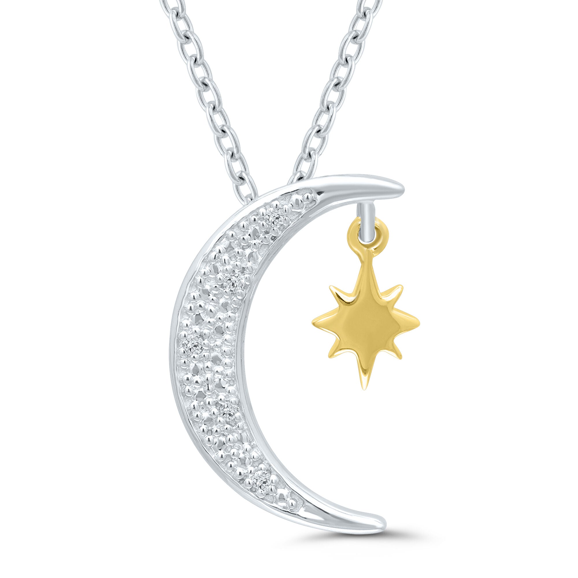 Star and Moon Diamond Accent Pendant in Sterling Silver and 10K Yellow Gold