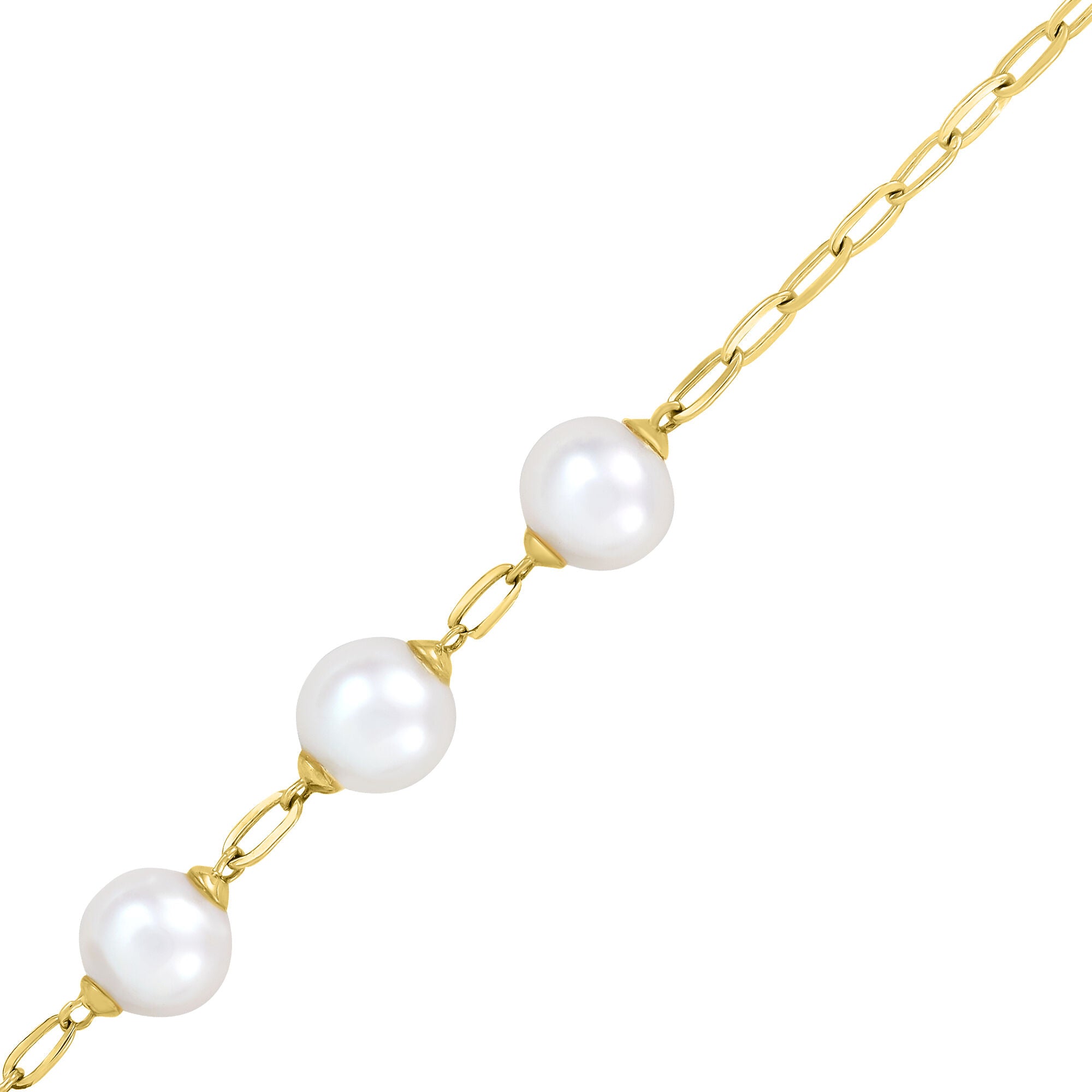 Cultured Freshwater Pearl Paperclip Necklace in 10K Yellow Gold