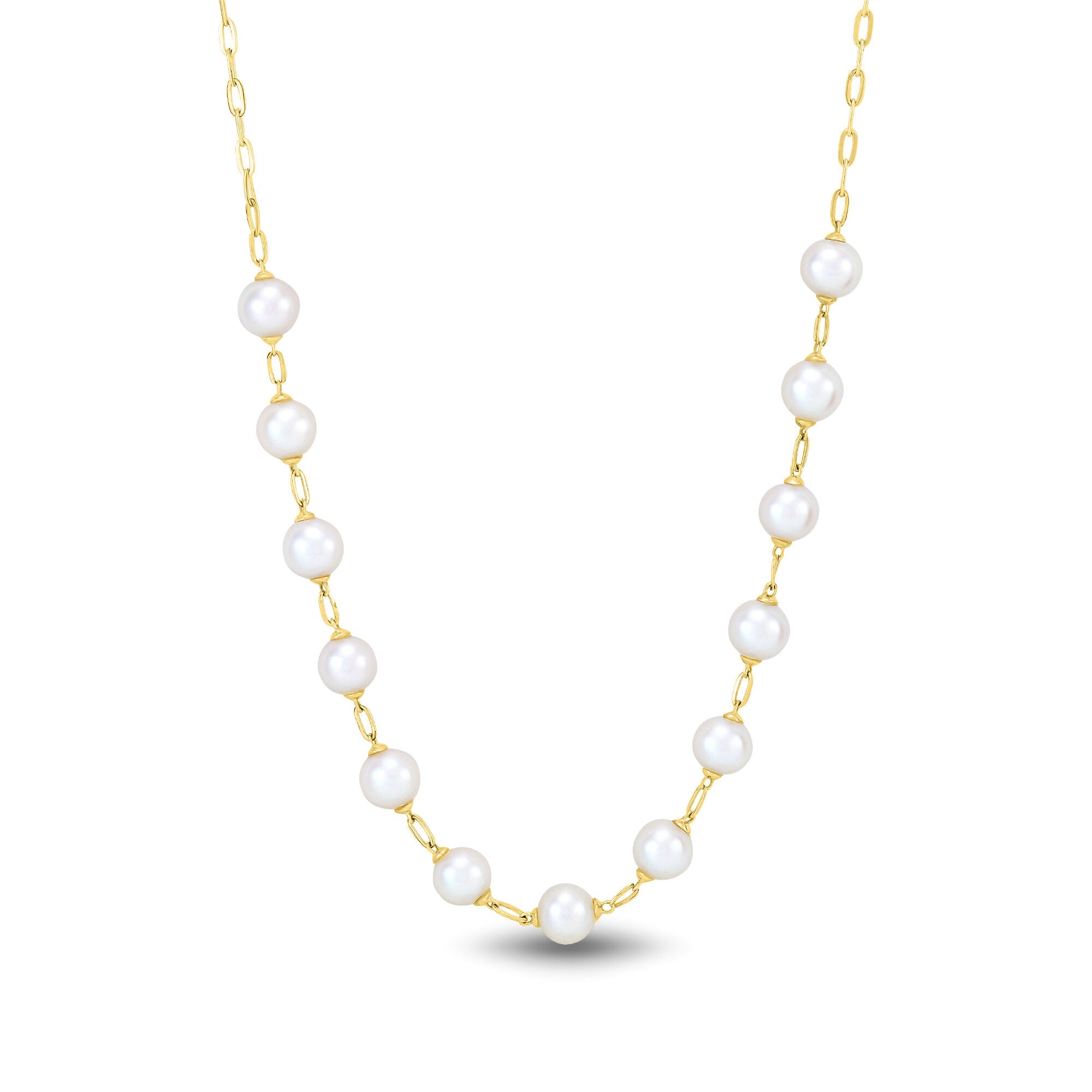 Cultured Freshwater Pearl Paperclip Necklace in 10K Yellow Gold