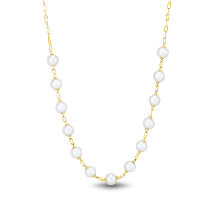 Cultured Freshwater Pearl Paperclip Necklace in 10K Yellow Gold