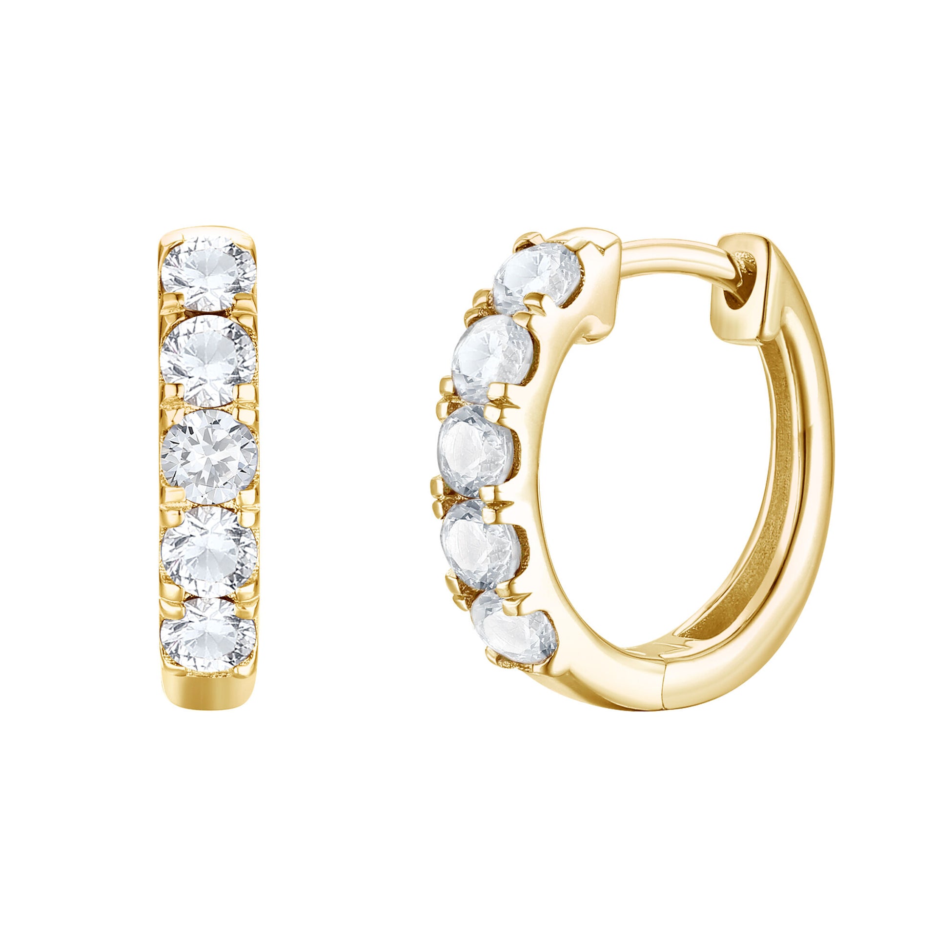 White Sapphire Hoop Earrings in 10K Yellow Gold