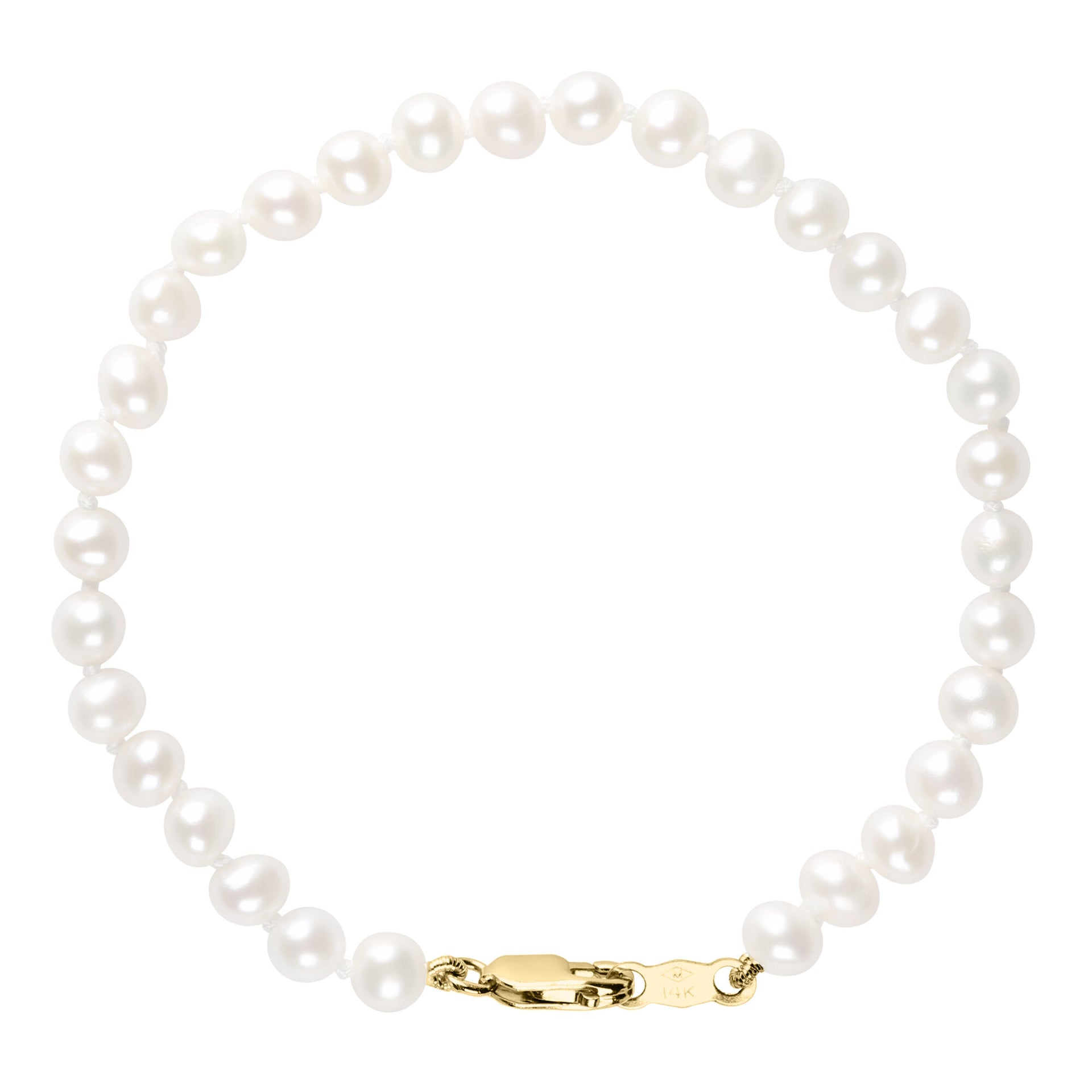 White Freshwater Cultured Pearl Bracelet in 14K Yellow Gold, 5.75"