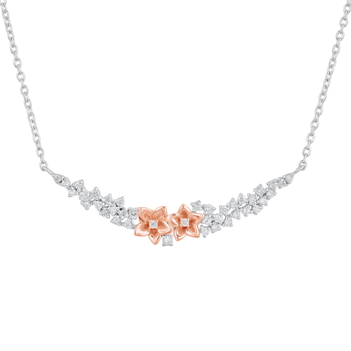 Floral Diamond Necklace in Sterling Silver and 10K Rose Gold (1/4 ct.tw.)