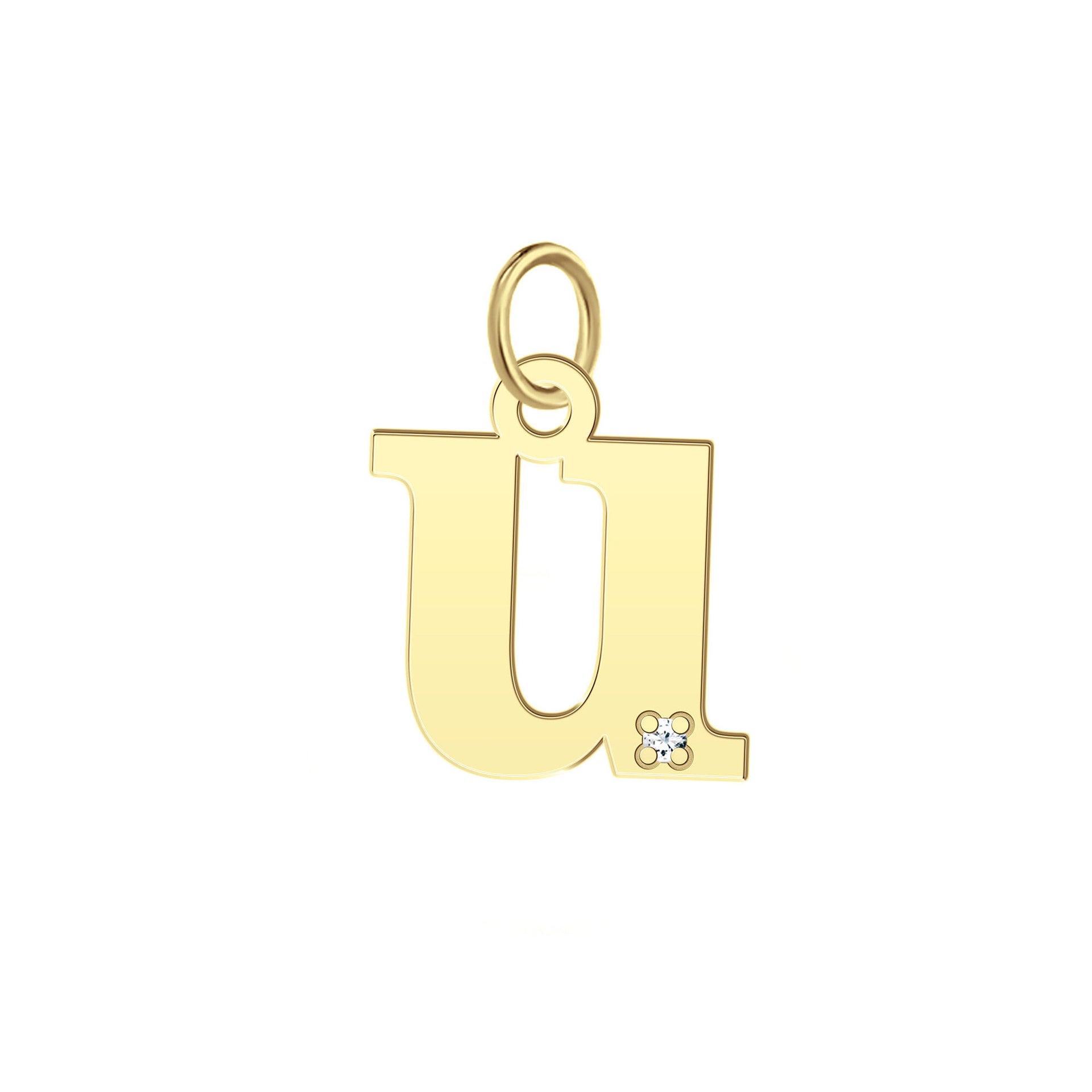 “U” Initial Charm with Diamond Accent in 10K Yellow Gold