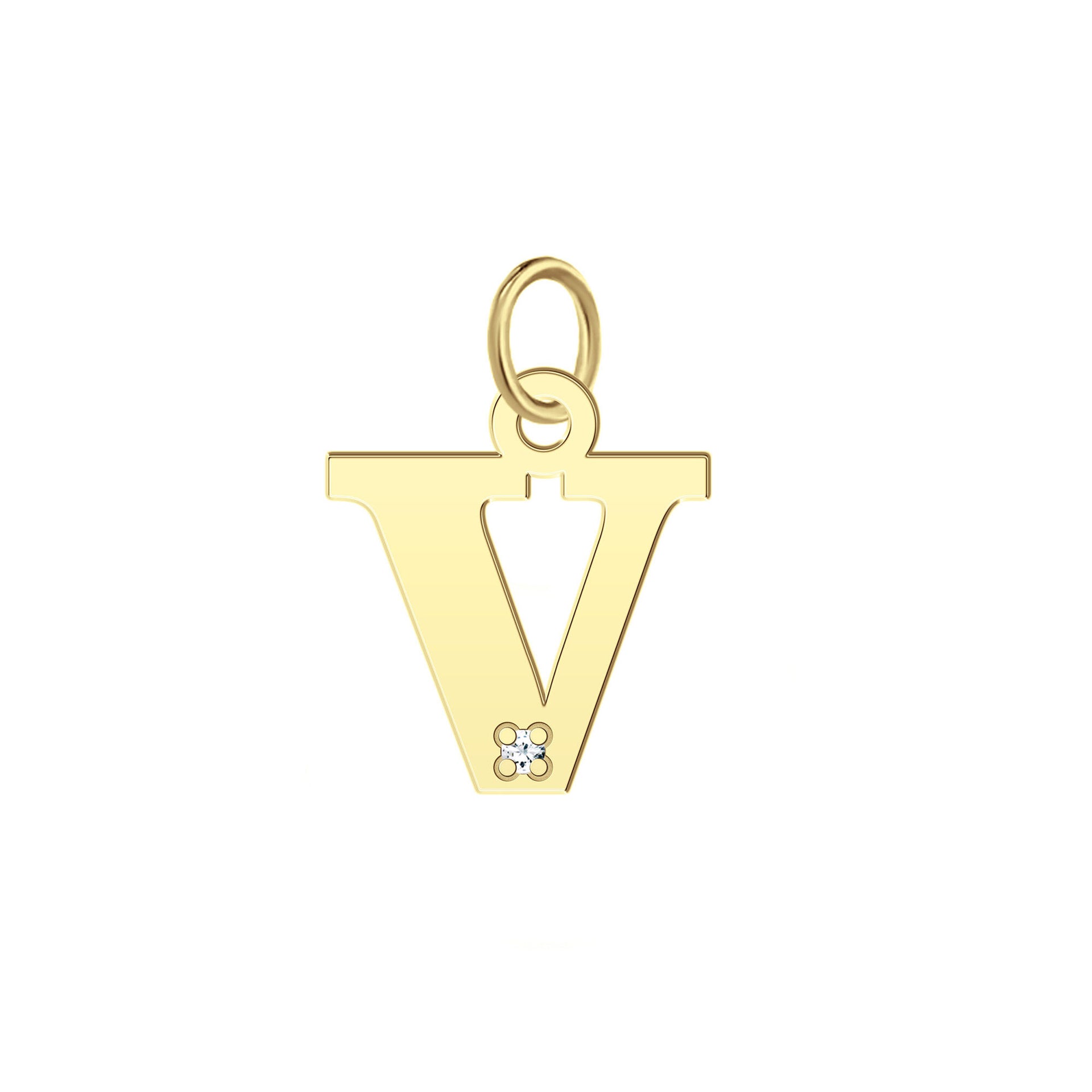 “V” Initial Charm with Diamond Accent in 10K Yellow Gold