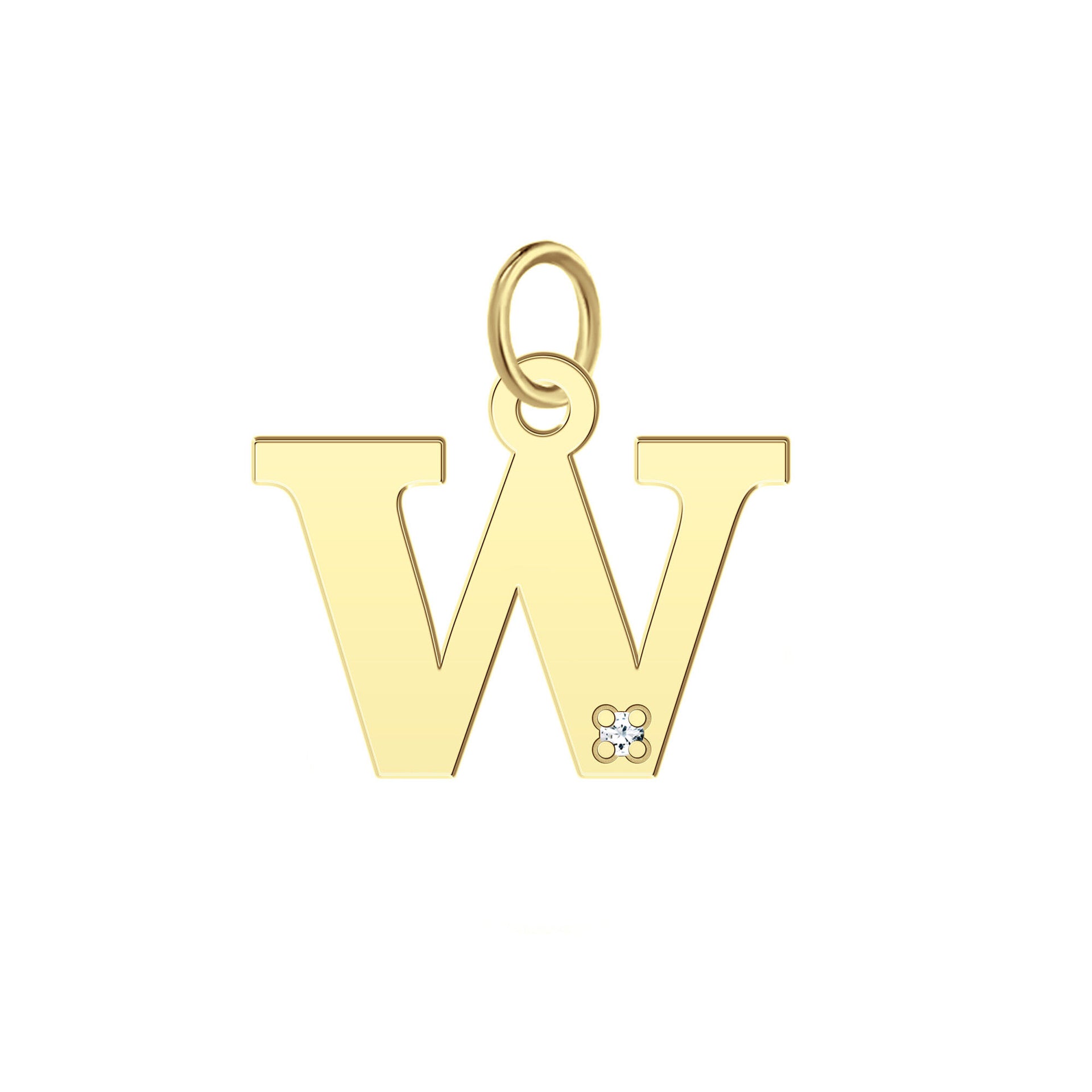 “W” Initial Charm with Diamond Accent in 10K Yellow Gold