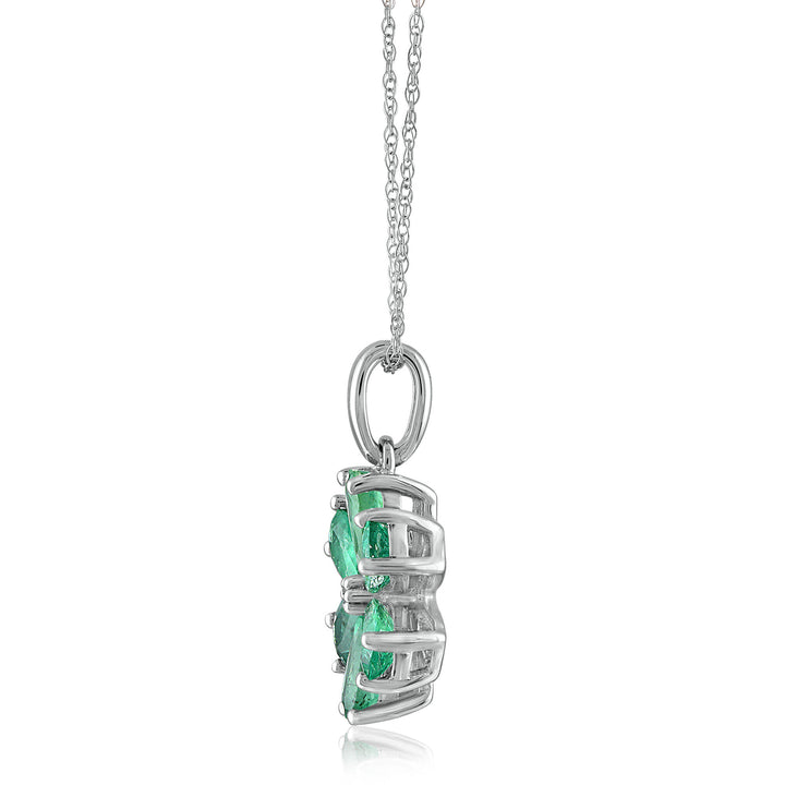 Emerald and Diamond Accent Flower Pendant in 10K White Gold