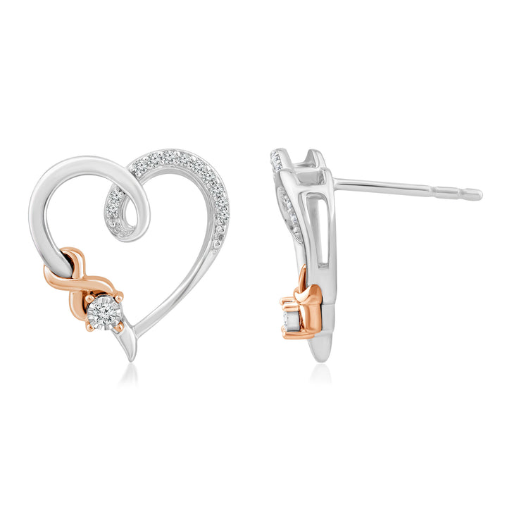 Diamond Accent Heart Stud Earrings in Sterling Silver & 10K Rose Gold