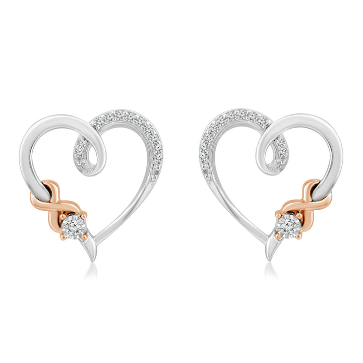 Diamond Accent Heart Stud Earrings in Sterling Silver & 10K Rose Gold