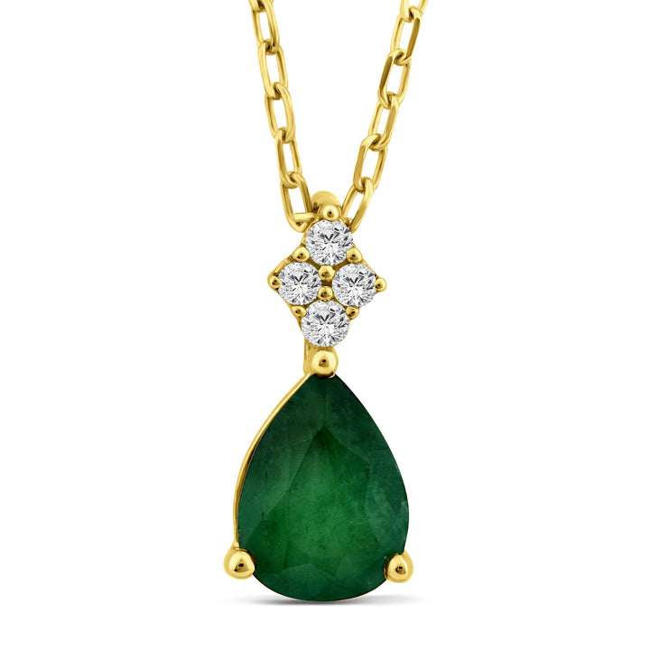 Emerald and Diamond Accent Drop Pendant in 10K Yellow Gold