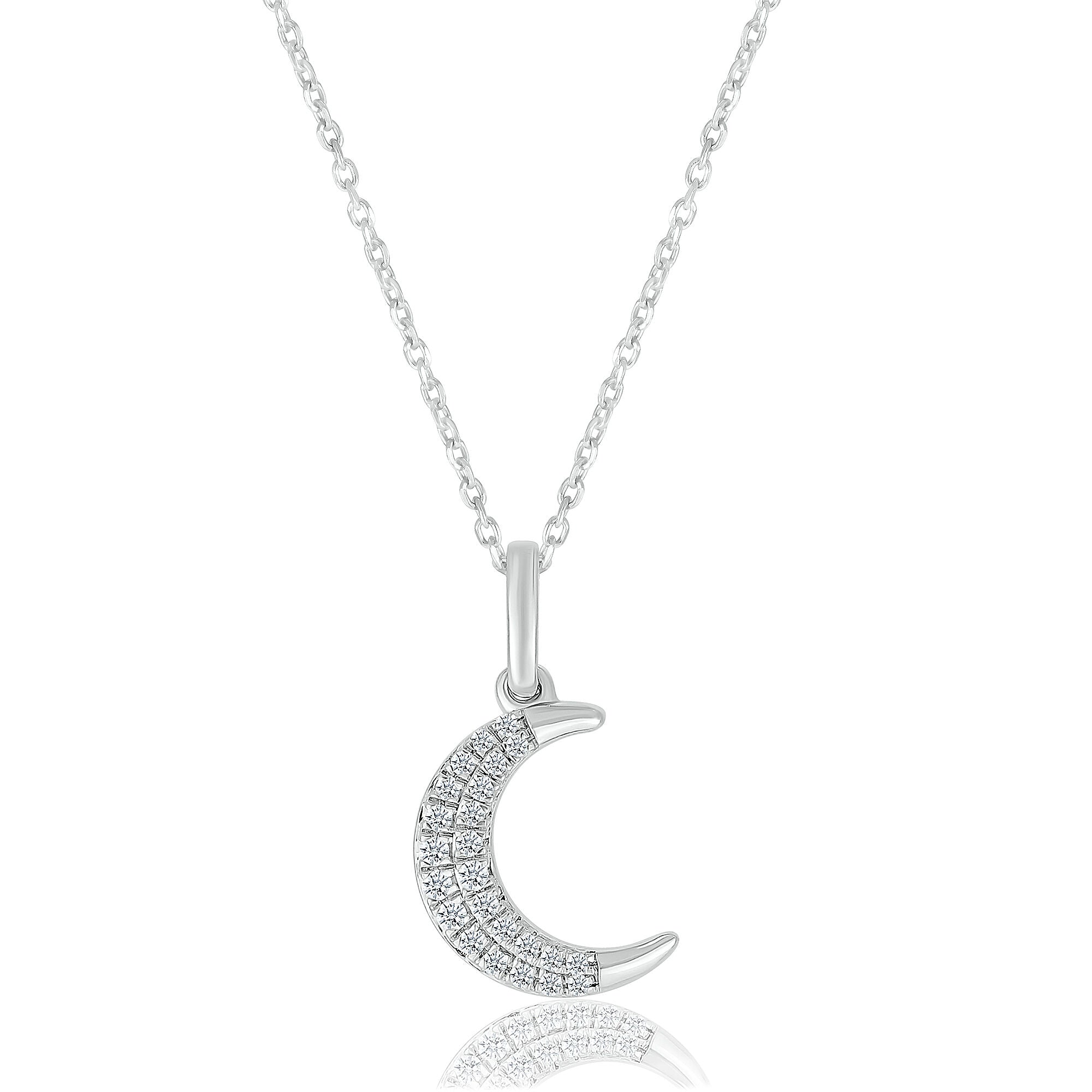 Diamond Crescent Moon Pendant in Sterling Silver (1/8 ct. tw.)