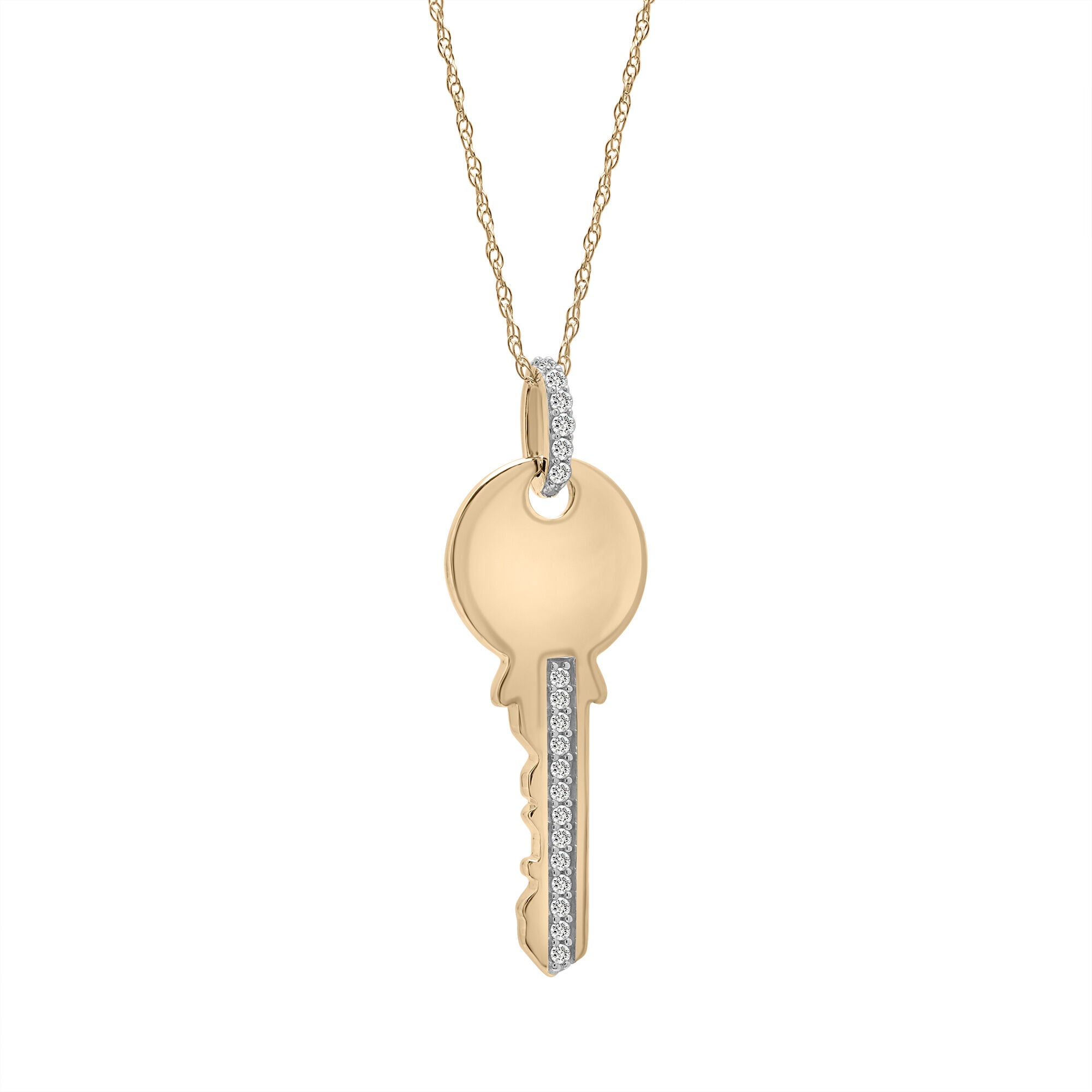 Diamond Key Pendant in 10K Yellow Gold (1/10 ct. tw.)