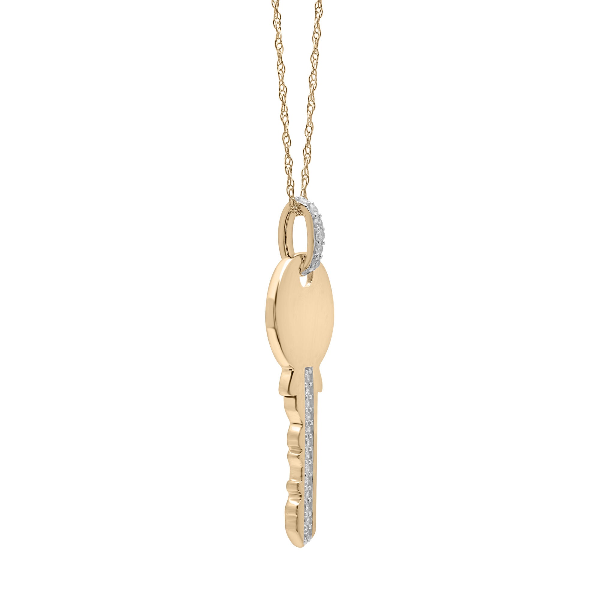 Diamond Key Pendant in 10K Yellow Gold (1/10 ct. tw.)