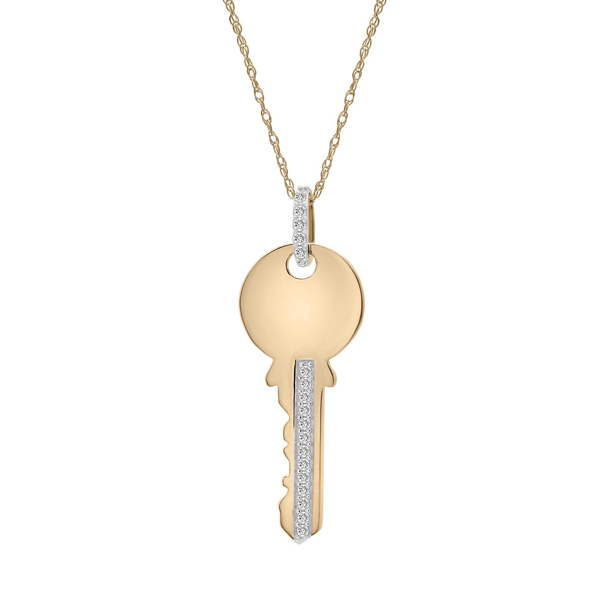 Diamond Key Pendant in 10K Yellow Gold (1/10 ct. tw.)