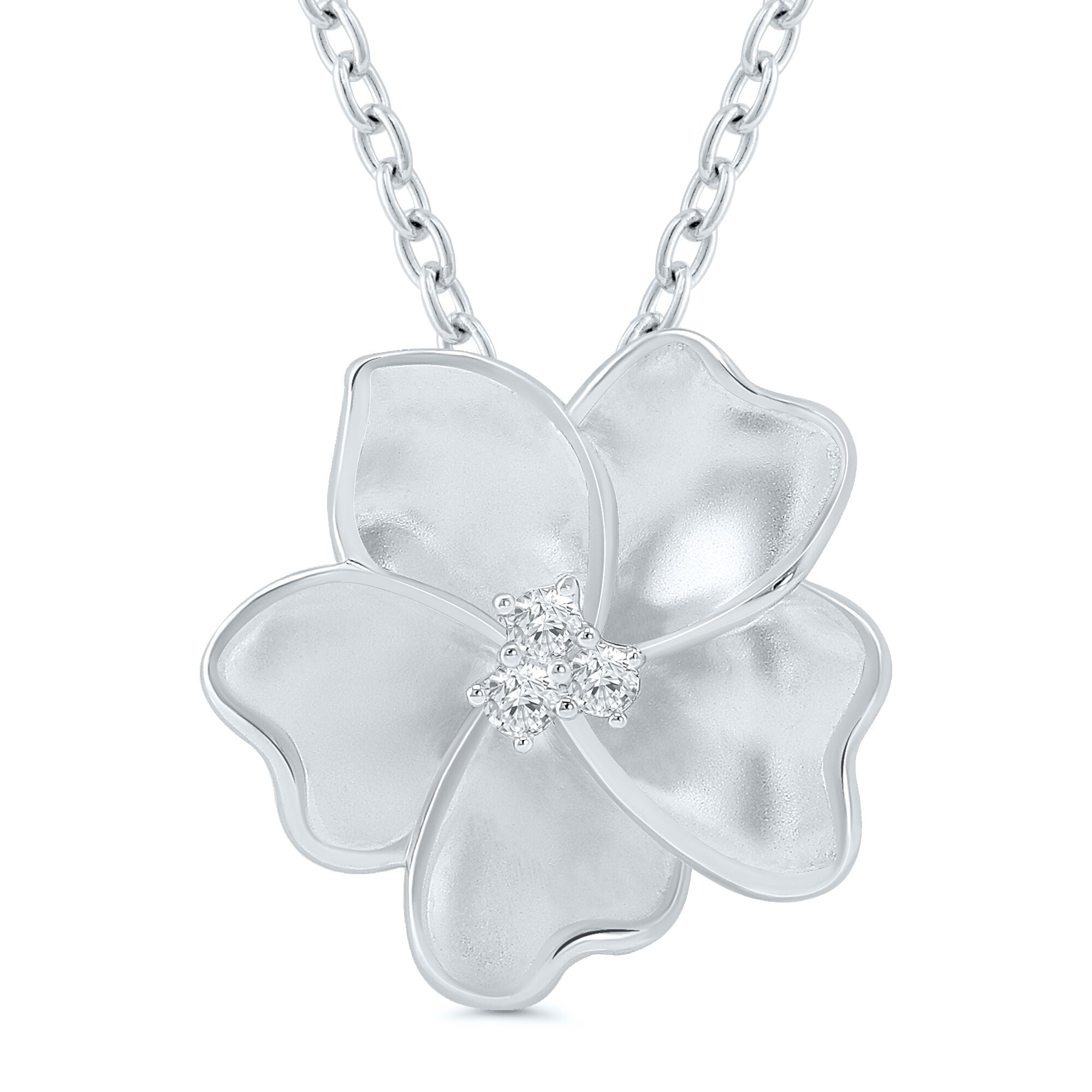 Diamond Accent Flower Pendant in Sterling Silver