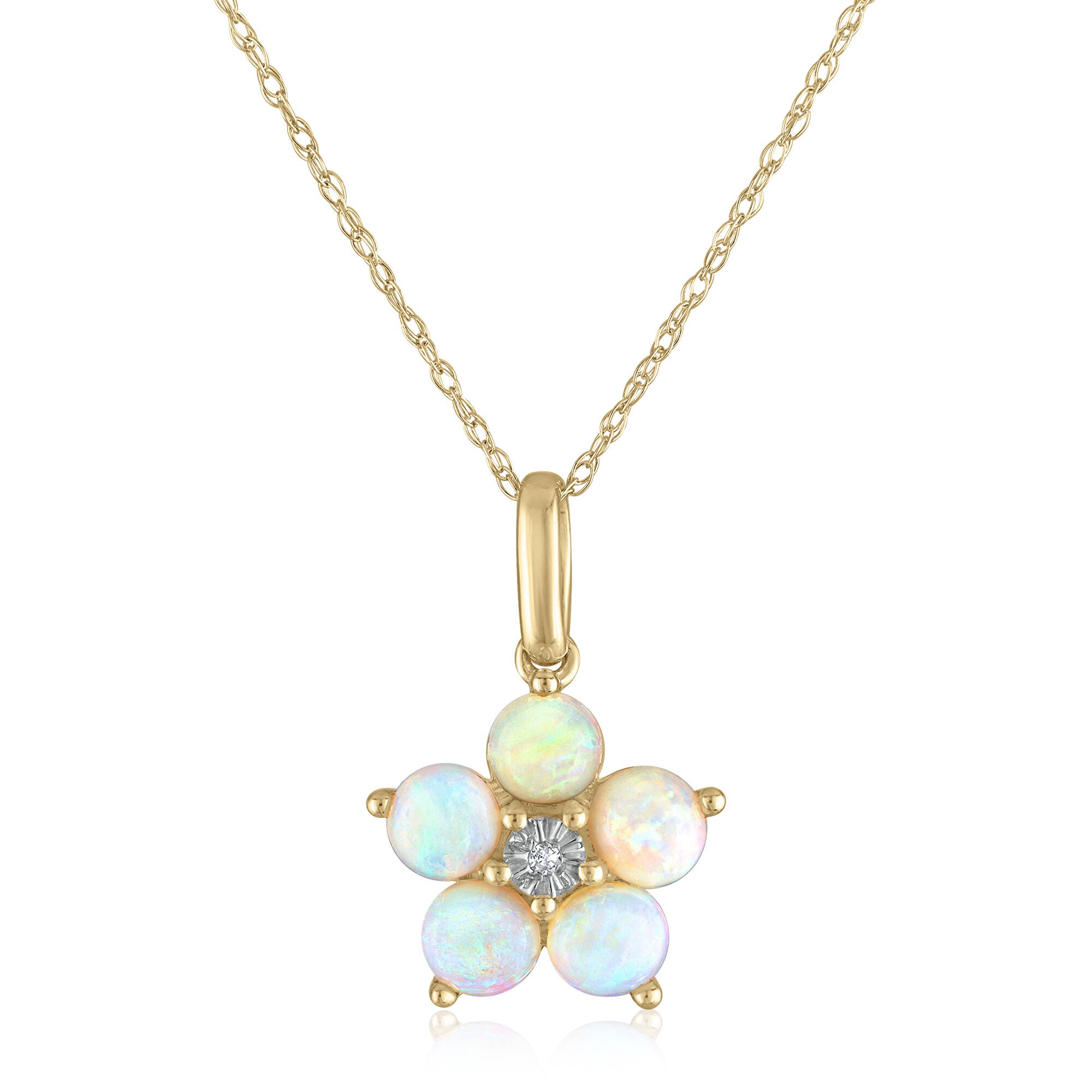 Opal & Diamond Accent Flower Pendant in 14K Yellow Gold