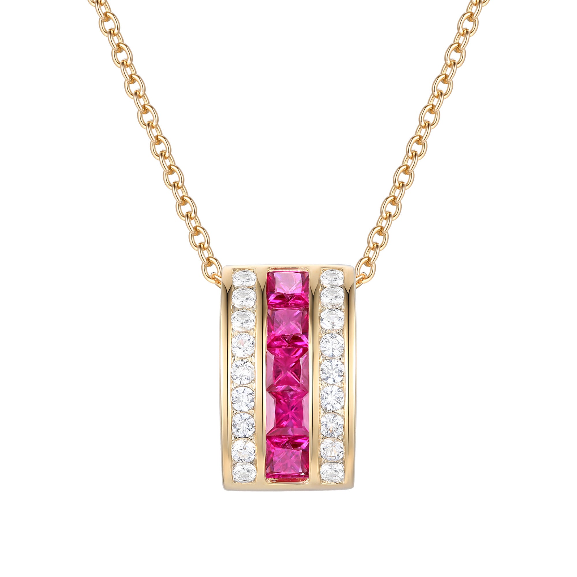 Ruby and Diamond Necklace in 10K Yellow Gold (1/5 ct. tw.)