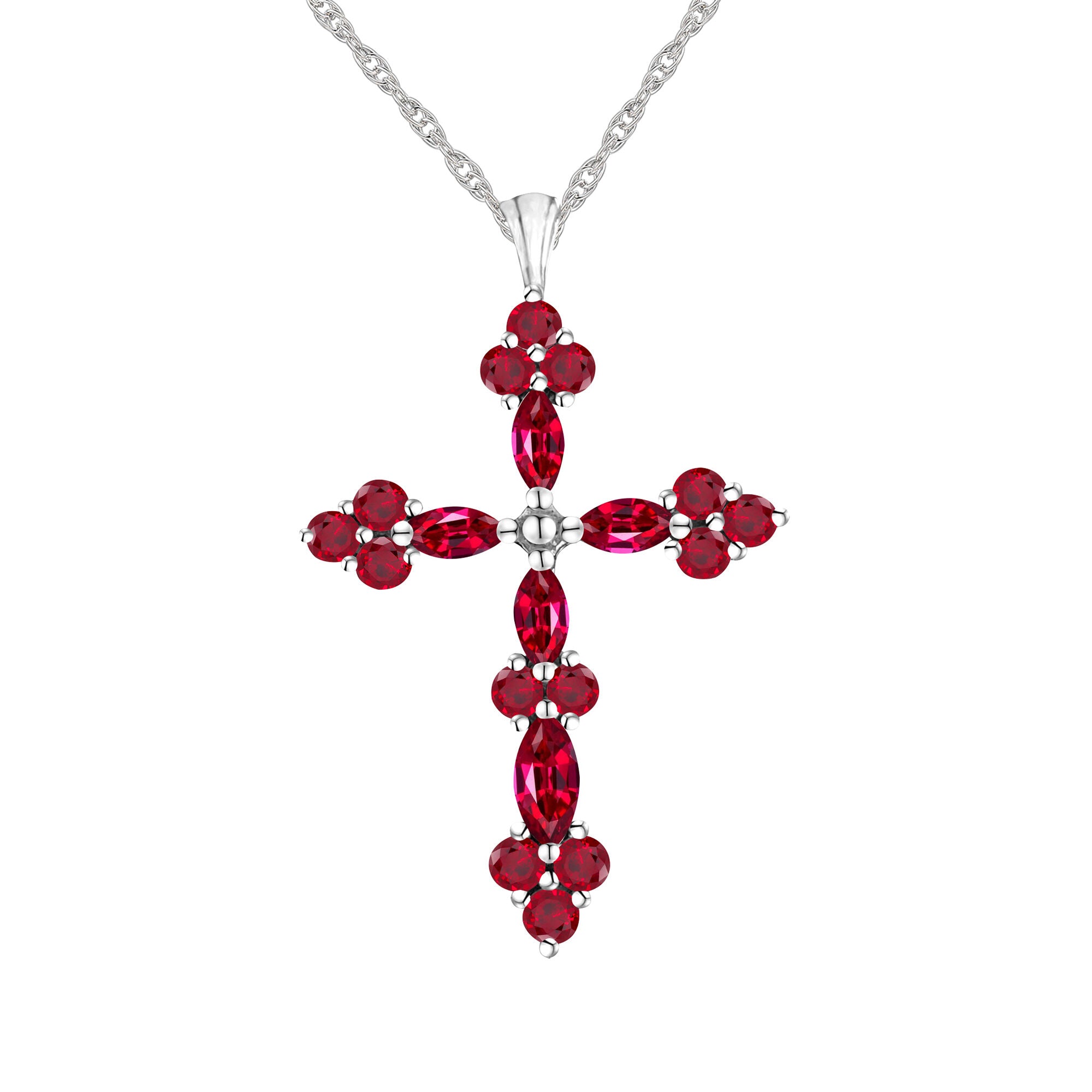 Lab-Created Ruby Cross Pendant in Sterling Silver