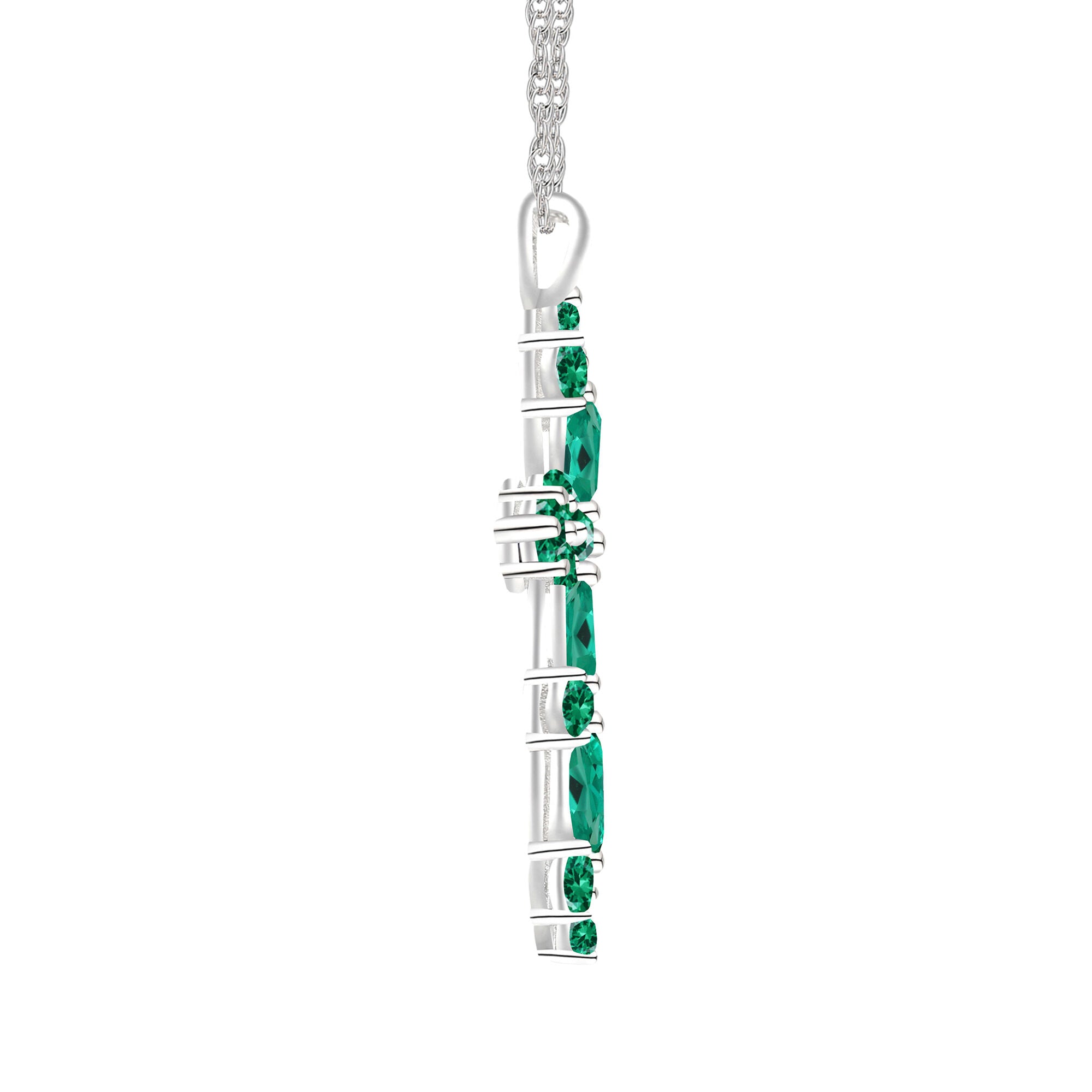 Lab-Created Emerald Cross Pendant in Sterling Silver