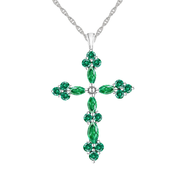 Lab-Created Emerald Cross Pendant in Sterling Silver