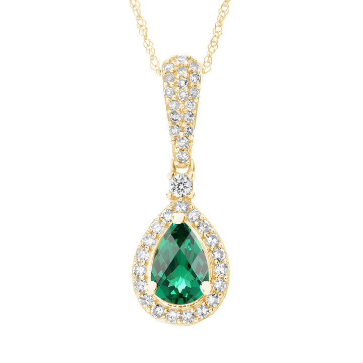 Emerald and Diamond Pendant in 10K Yellow Gold (1/5 ct. tw.)