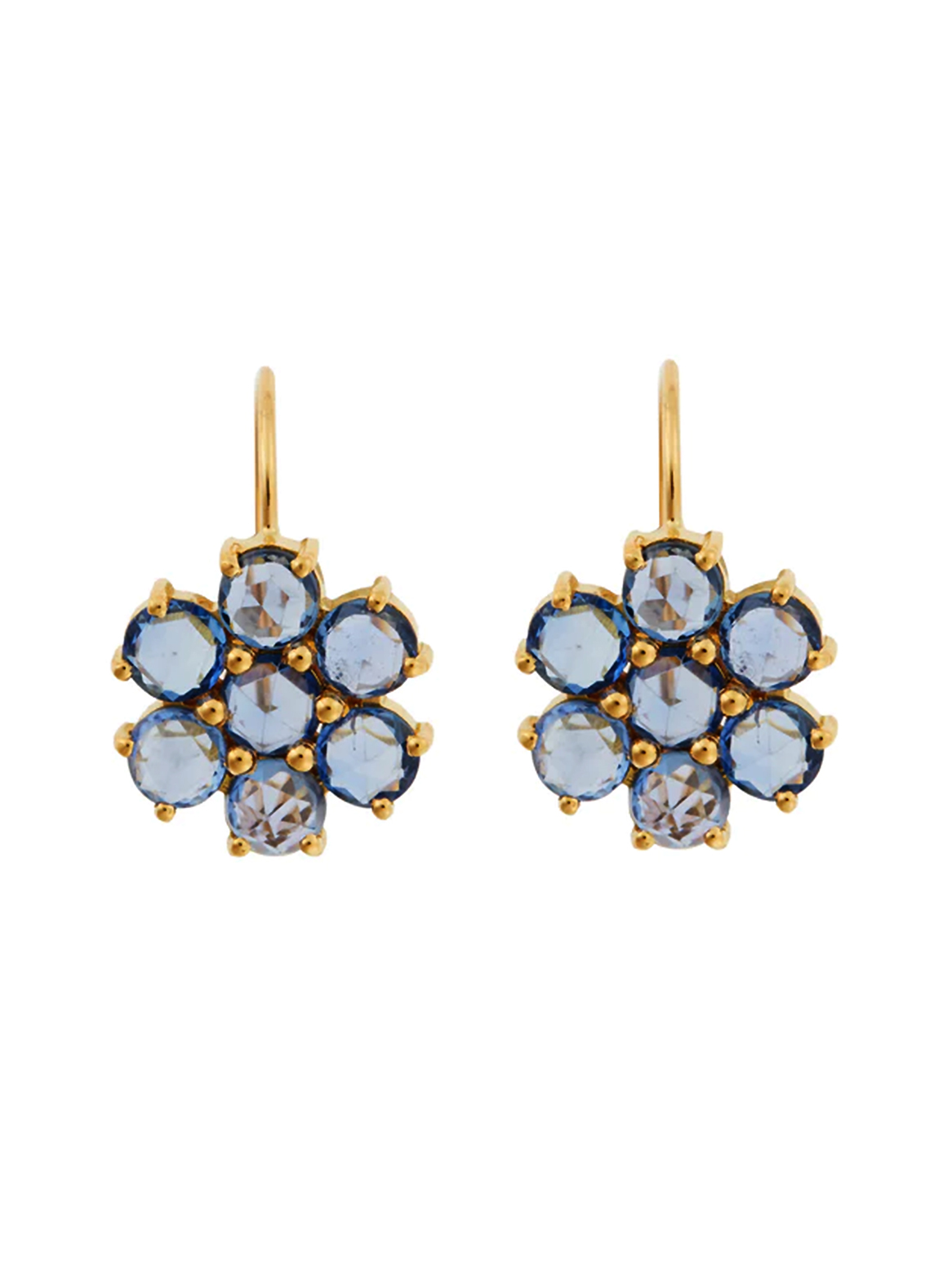 Blue Sapphire Daisy Bloom Yellow Gold Earrings