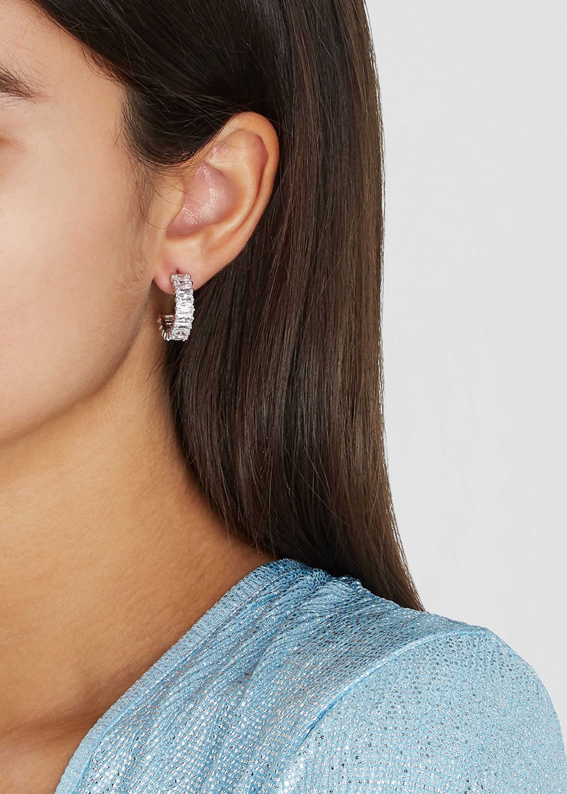 Crystal-embellished white rhodium-plated hoop earrings