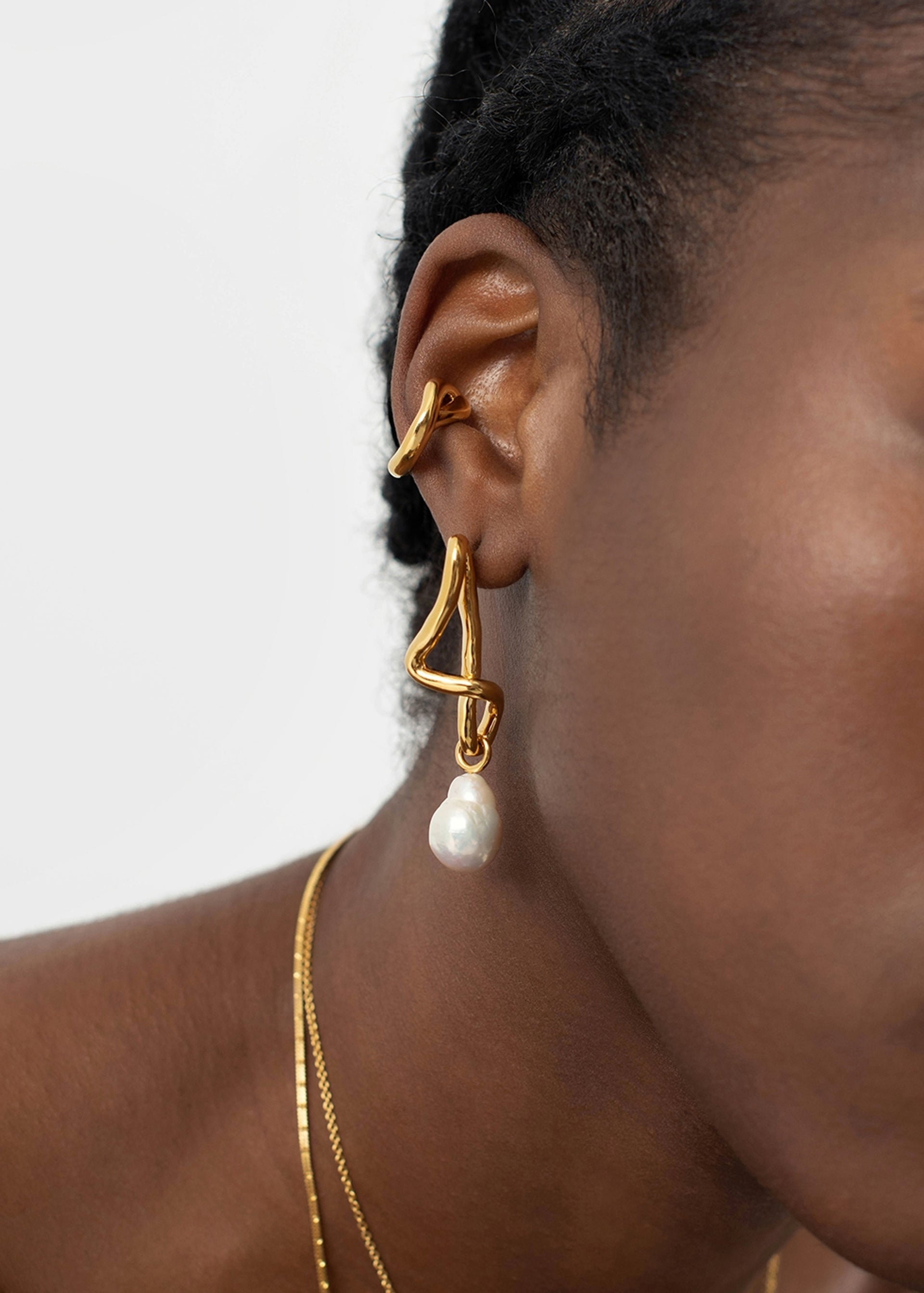 Molten asymmetric 18kt gold-plated earrings