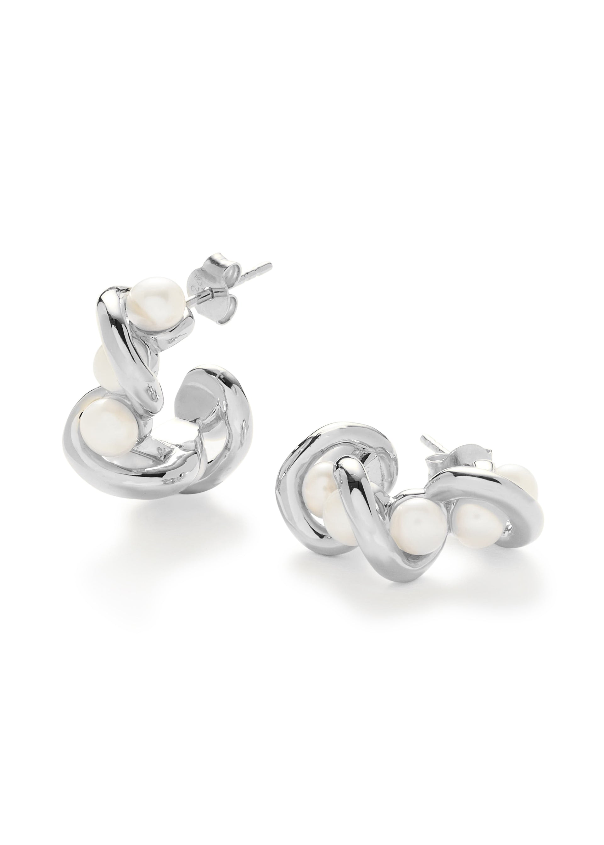 Molten pearl and silver-plated hoop earrings